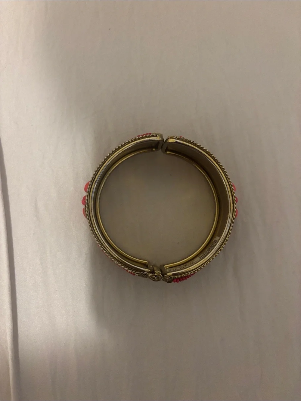 Beaded Coral and Gold Statement Cuff Bracelet